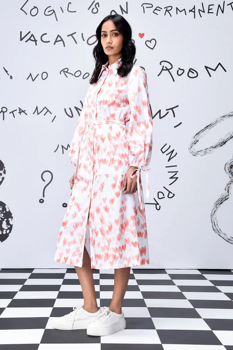 Genes Lecoanet Hemant Heart Print Relax Fit Dress- Coral Peach
